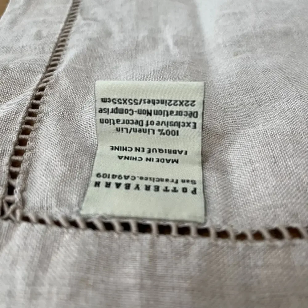 Pottery Barn Classic Belgian Flax Linen Hemstitch Napkins 22×22 Set of 3